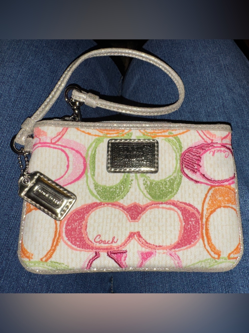 Coach Canvas Wristlet in Pink, Green & Orange Print